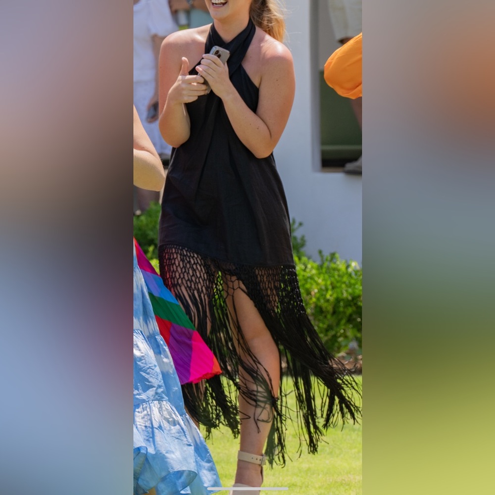 Zara black maxi fringe dress